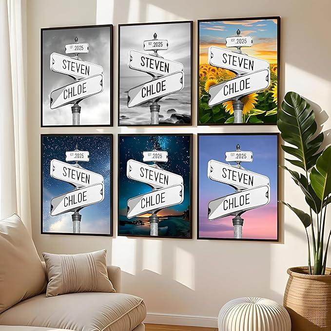 Personalized Vintage Street Sign For Couples, Custom Street Sign Canvas Poster Wall Art With Names, Gift For Valentine