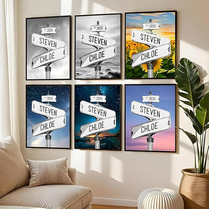 Personalized Vintage Street Sign For Couples, Custom Street Sign Canvas Poster Wall Art With Names, Gift For Valentine