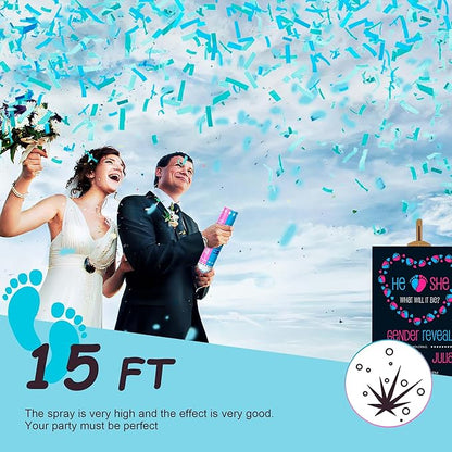 Gender Reveal Confetti Cannon | No Powder Confetti Poppers | Ideal for Baby boy Gender Reveal Decoration (6 blue)