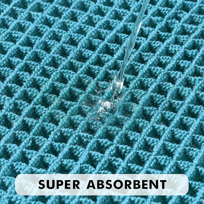 MIULEE Set of 2 Waffle Bathroom Rugs, Boho Bath Rugs Non Slip Washable, Super Absorbent Bath Mats, Ultra Soft Rubber Backed Shower Mats for Bathroom Floor, Tub and Shower, Teal, 18x30 Inch