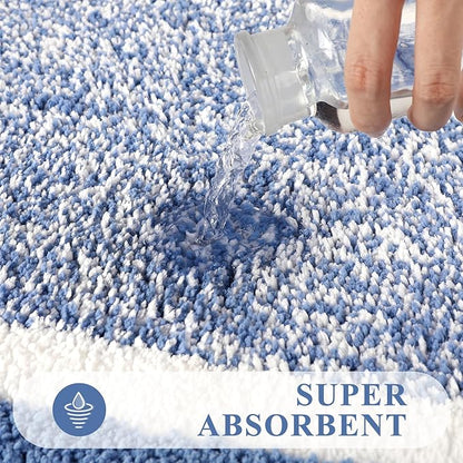 Pauwer Bathroom Rug Mat Set 3 Piece, Microfiber Shaggy Bath Set, Non-Slip Ultra Soft Carpet Mats, Absorbent with U-Shaped Toilet for Bathroom, Tub, Shower, Blue
