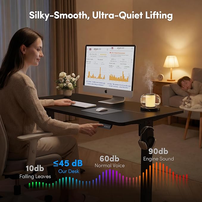 FEZIBO 40 x 24 Inchs Electric Standing Desk, Height Adjustable, Sit Stand Up, Computer Office Desk with Splice Board, Black Frame/Black Top