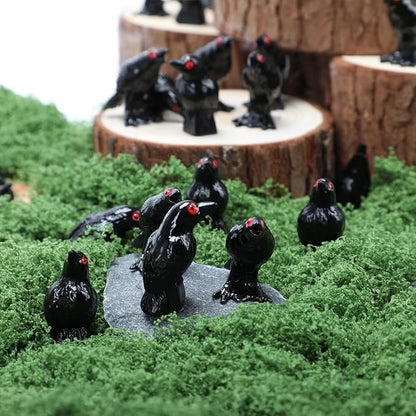 30 PCS Mini Resin Crow Figurines Halloween Decor Black Miniature Crow Gothic Tiny Raven Vase Filler Spooky Bird Ornament DIY Craft Project for Garden Landscape Scene Cupcake Topper Decoration