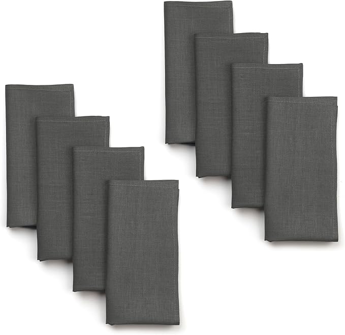 D'Moksha Homes Charcoal Grey Linen Napkins 18 x 18 Inch - 100% Pure Linen Cloth Washable Dinner Napkins Set of 8 for Winter, Christmas, Holiday