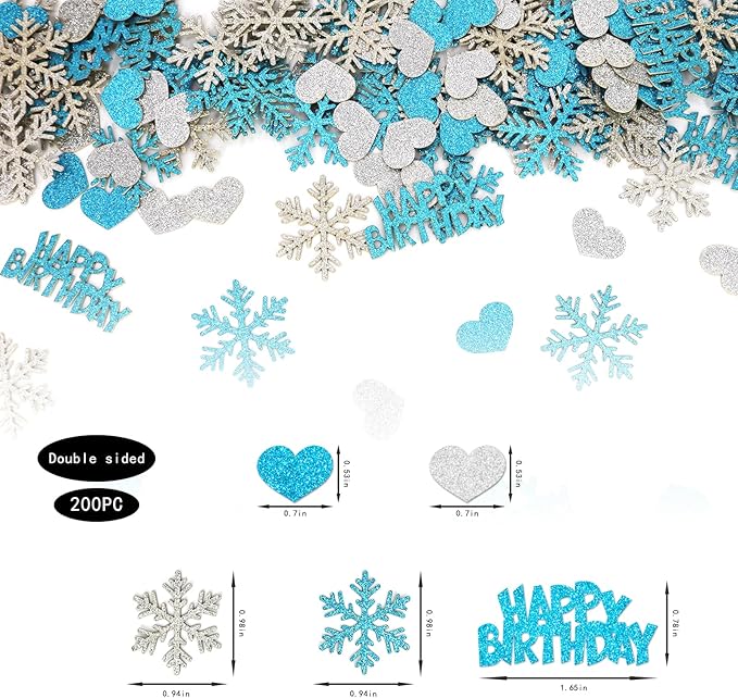 Blue Snowflake Birthday Confetti for Table – 200PC Glitter Heart Snowflakes Table Scatter for Winter Wonderland Birthday Party Decorations