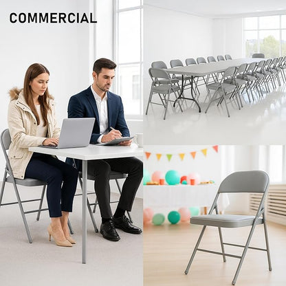 SEALAMB 6 Pack Grey Folding Chairs with Padded Seats & Cushion, Durable Metal Foldable Chairs for Wedding Party, Commercial Chairs for Office School Church Events, 330lb Capacity (Grey-PU, 6 Pack)