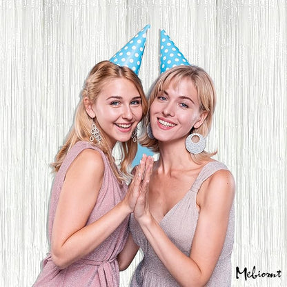 4 Pack White Fringe Curtain Backdrop, 3.2Ft x 8.2Ft Metallic Tinsel Foil Fringe Streamers Background for Photo Booth Birthday Wedding Baby Shower Party Thanksgiving Christmas Decorations