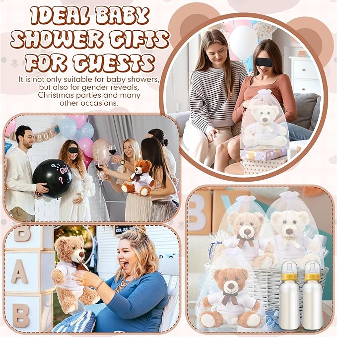 Soulchen 6 Set Bear Blindfolded Diaper Changing Baby Shower Games 14 Inch Bear Plushes with Dolls Diapers Bottles Shirts for Gender Reveal Bridal Shower Game Prize Gift Guest Adult(Khaki,Brown,Beige)