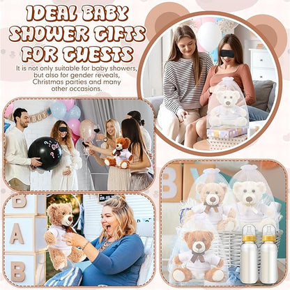 Soulchen 6 Set Bear Blindfolded Diaper Changing Baby Shower Games 14 Inch Bear Plushes with Dolls Diapers Bottles Shirts for Gender Reveal Bridal Shower Game Prize Gift Guest Adult(Khaki,Brown,Beige)
