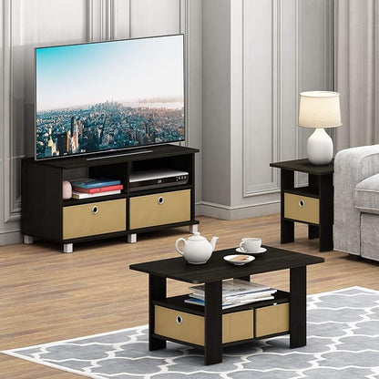 Furinno Andrey Set of 2 End / Side Table / Night Stand / Bedside Table with Bin Drawer, Espresso