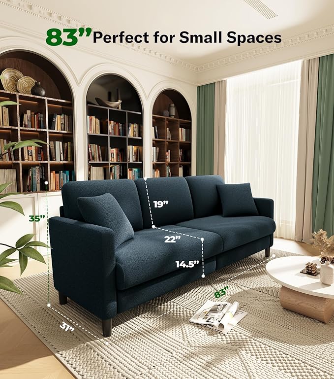 83" Couches for Living Room, Comfy Sofas for Living Room, Teddy Sofa Couch, Tool-Free Setup Loveseat Sofa, All-Wood Love Seat Couches, Small Couch 2 Pillows Included, Slate Blue