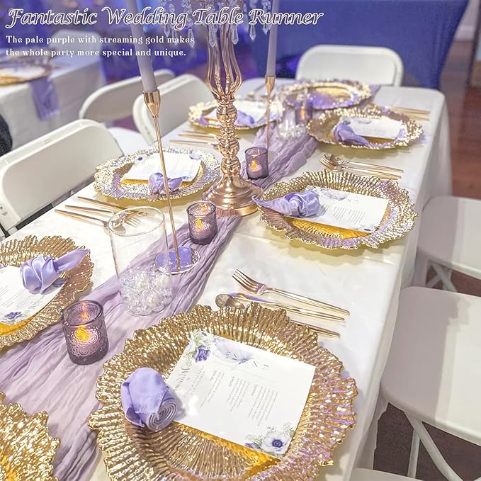 12 Pack Lavender Cheesecloth Table Runner 10Ft Boho Gauze Cheese Cloth Romantic Lilac Table Runner for Wedding Bridal Shower Birthday Party Fall Thanksgiving Table Decor (Light Purple)