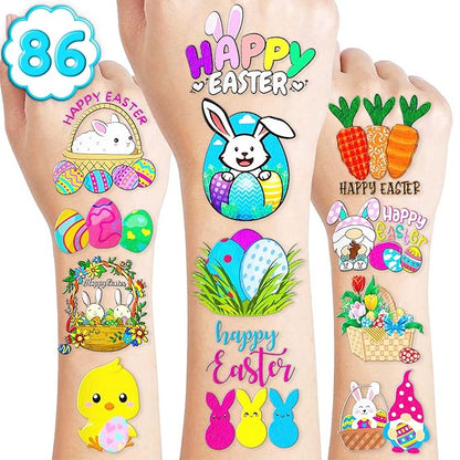 86PCS Easter Bunny Temporary Tattoos – Cute Easter Egg Tattoo Stickers, Bunny Theme Birthday Party Favors, Supplies, Decorations, Gifts for Kids Boys Girls, School Prizes, Carnival Rewards