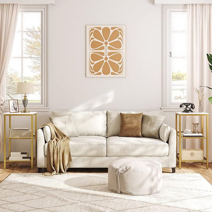 HOOBRO Tall Side Table, 3-Tier Telephone End Table with Adjustable Mesh Shelves, Small Entryway Table with Storage, Small Nightstand for Living Room, Bedroom, Hallway, White and Gold DW01DH01G1
