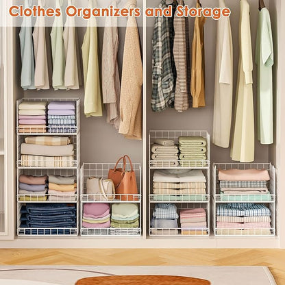8-Tier Stackable Closet Organizers and Storage Shelves, Foldable Closet Shelf Organizer, Stackable Storage Bins Drawers for Closet Organizer System, White(Patent Pending)