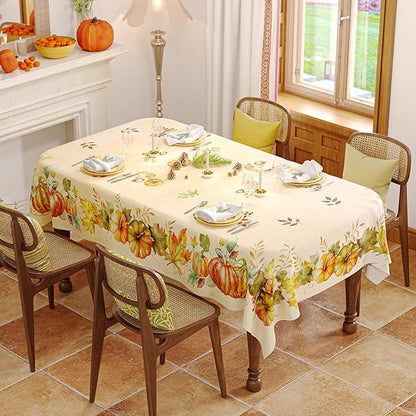 Fall Tablecloth Rectangle 52x70 Inch, Autumn Thanksgiving Harvest Orange Pumpkin Table Cloth Washable Spillproof Table Cover for Halloween Party, Picnic & Dinner Decor