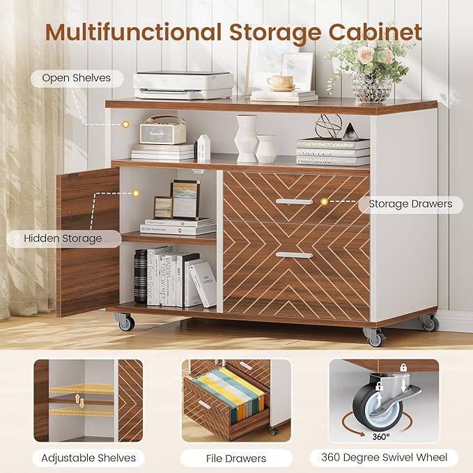 SEDETA 71" Executive Desk with Rolling File Cabinet, Large Office Desk with Drawers, L Shaped Computer Desk with Power Outlets, CPU Stand, Pegboard and Storage Shelves, White