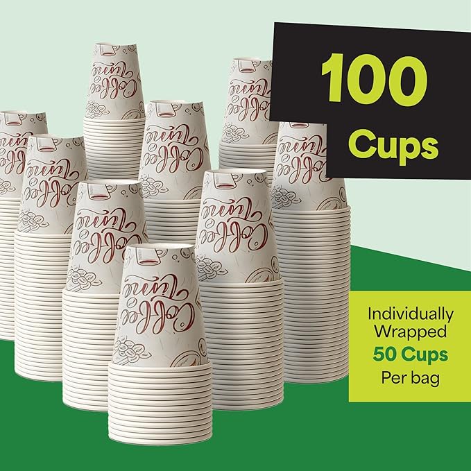 EconoHome 8 oz 100 Pack Disposable Coffee Paper Cups - Paper Cups for Hot and Cold Drinks, Tea, Water, and Juice