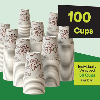 EconoHome 8 oz 100 Pack Disposable Coffee Paper Cups - Paper Cups for Hot and Cold Drinks, Tea, Water, and Juice