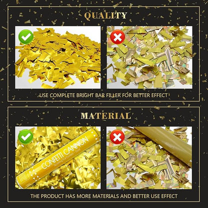 Confetti Cannon Gold Party Poppers 12 Inch Streamer Cannon 12 Pack Golden Party Poppers Shooters Foil Gold Popper Cannon Bulk for Wedding,Birthday,Graduation,New Year Celebration