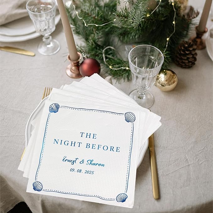 Luxury Custom Cocktail Napkins Wedding, Pack 50 100 150 500 Anniversary Party, Monogram Initials, Rehearsal Dinner Table Decor, Beverage & Luncheon, Saga Green, White Decor Style 3