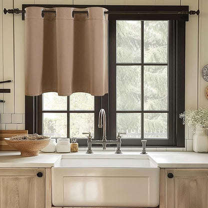 ChrisDowa Blackout Curtains 36 Inches Long for Living Room, Grommet Thermal Insulated Room Darkening Curtains for Bedroom (1 Panel Set, Cappuccino, 52W x 36L)