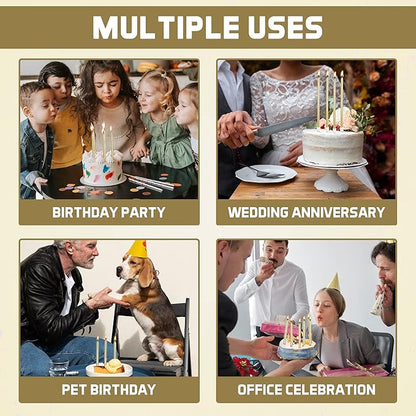 Bundaloo Gold Birthday Candles for Cake - Set of 48 Gold Candles for Birthday Cakes - with Plastic Holders, 5.5" Long, 0.20" Thickness