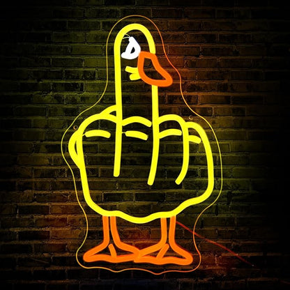Duck Neon Sign, JGHTURIE Animal Led Neon Signs for Wall Decor Cute Yellow Light Up Sign Kids Game Room Bar Signs for Man Cave USB Powered