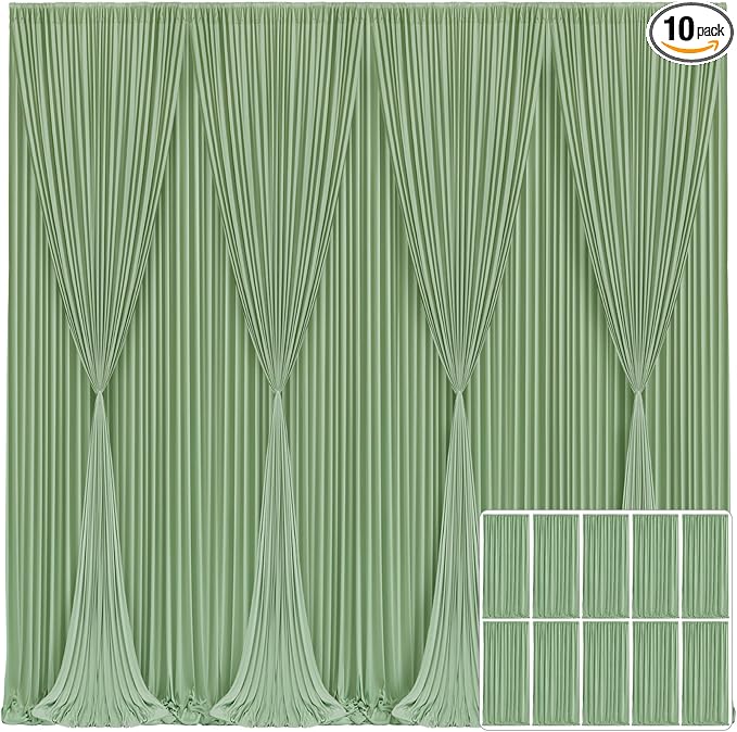 10 Panels Sage Green Backdrop Curtain for Parties Wrinkle Free Dark Green Photo Curtains Backdrop Drapes Fabric Decoration for Weding Baby Shower Birthday Party Photography 50ft(W) x 10ft(H)