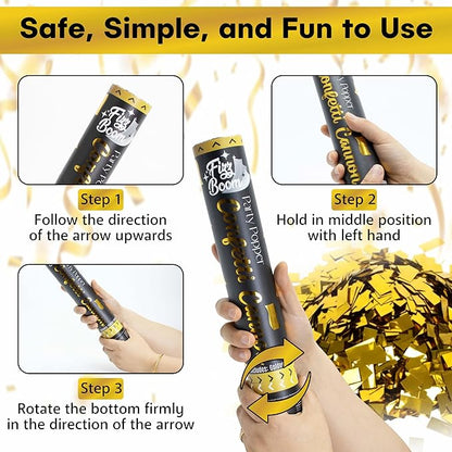 2 Pack 12 Inch Golden Mylar Confetti Poppers Set for Anniversary, Wedding, Graduation, New Year, Birthday Party Celebrations | Releases 15 ft in the Air