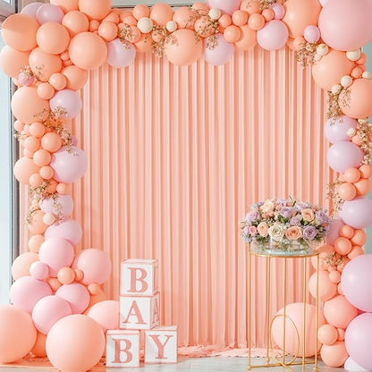 8 Panels Peach Backdrop Curtain for Parties Wedding Wrinkle Free Peach Photo Curtains Backdrop Drapes Fabric Decoration for Baby Shower Birthday Party 40ft(W) x 10ft(H)