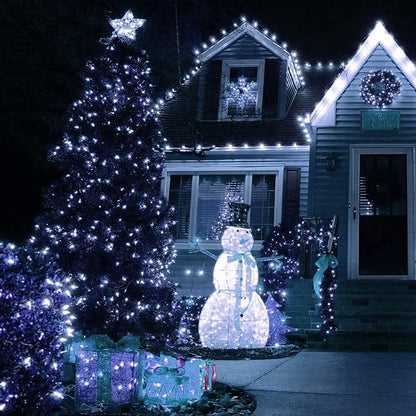 TW SHINE White Christmas Lights, Total 400 LED 132FT Outdoor Christmas Lights Plug in with 8 Modes, Waterproof Light Outdoor Green Wire, Indoor Xmas Decorations for Party Yard House Decor