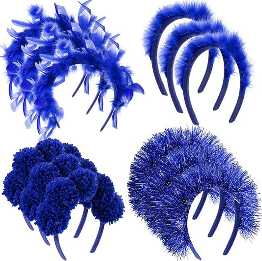 12 Pcs Christmas Fuzzy Pom Pom Headbands Fluffy Yarn Feather Tinsel Spirit Party Headwear for Birthday Festival