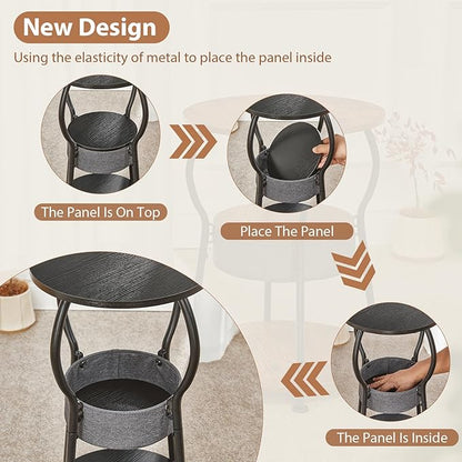 Small Round Side Table with Storage Bag, 3-Tier Accent Round End Table with Four Storage Functions for Living Room, 21.6" H Vintage Smalls Corner Table for Small Spaces Nightstand Bedroom