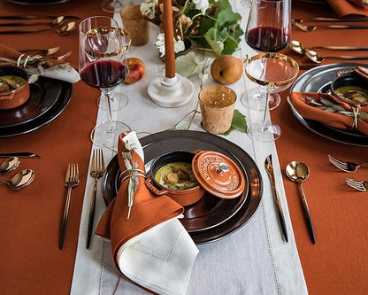 Solino Home Linen Napkins Set of 4 - Classic Hemstitch 100% Pure Linen Cinnamon Dinner Napkins Cloth 20 x 20 Inch for Fall, Autumn, Winter - Handcrafted and Machine Washable
