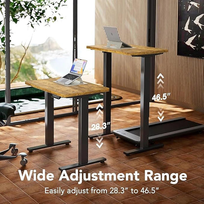 HUANUO 32" Small Electric Standing Desk Adjustable Height, 4 Memory Height Settings, Sit Stand Up Desk for Home Office & Computer Workstation, Vintage Brown