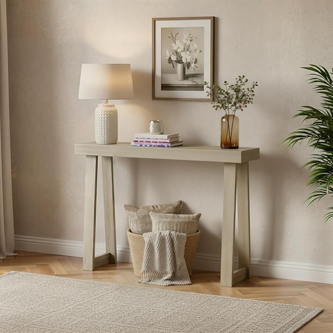 Plank+Beam Classic 36 Inch Console Table, Solid Pine Wood Entryway Table, Narrow Sofa Table for Hallway or Living Room, Seashell