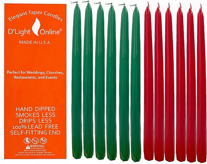 D'light Online Elegant 12" Holiday Taper Candle for Christmas - Premium Quality Candles Hand-Dipped Tapered, Dripless and Smokeless - Set of 12 (12 Inch, Jingle Bells)