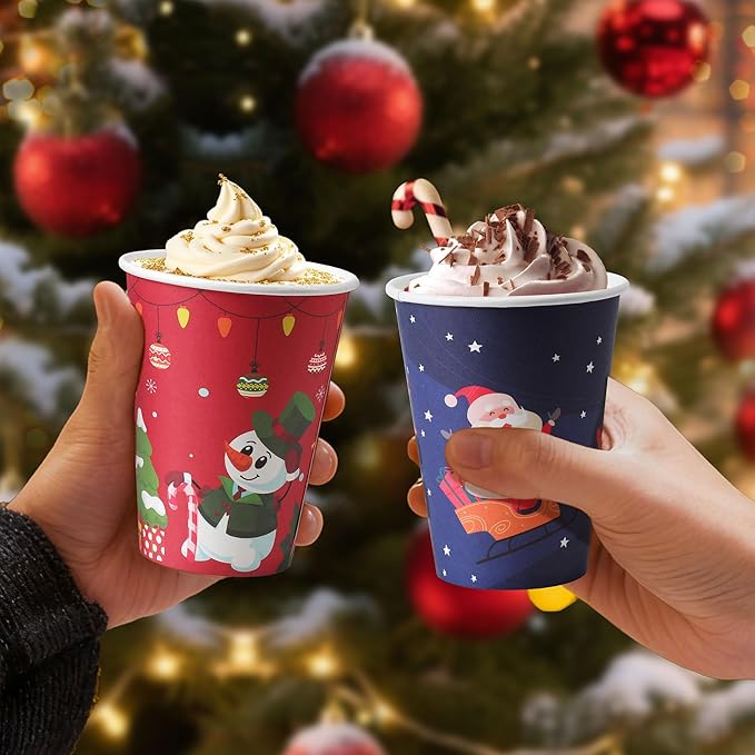 100 Pack 12 oz Christmas Coffee Cups, Disposable Paper Coffee Cups for Hot/Cold Drinks Office Home Shop Event (Two Colors)