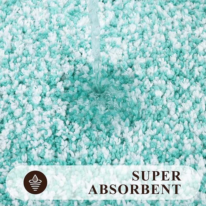 Pauwer 3-Piece Bathroom Shower Rug Set - U-Shaped Toilet Mat, Absorbent Microfiber Plush Bath Mats with Non-Slip Back, Machine Washable Shaggy Bathroom Floor Mats, Teal