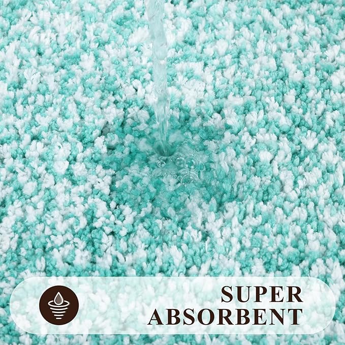 Pauwer 3 Piece Bath Mat Set, Non Slip Plush Bathroom Mats, Absorbent Shaggy Bathroom Rug Set with U-Shaped Contour Toilet Mat for Bedroom Living Room, Teal
