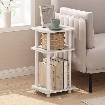 Furinno JUST Side Table, 3-Tier Turn-N-Tube End Table with Open Shelf, Round Curve Corner Night Stand, Bedside Table, Easy Assembly, for Living Room, Bedroom, White