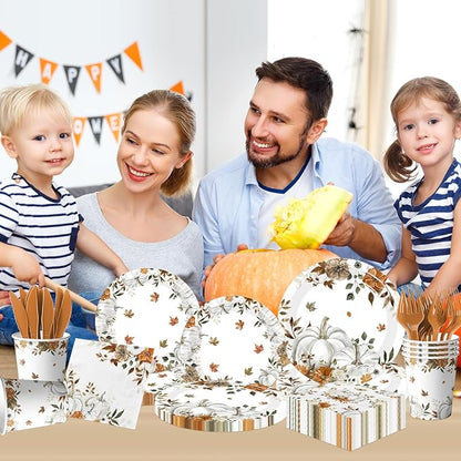 24 Sets Fall Paper Plates and Napkins,Little Pumpkin Baby Shower Decorations,Autumn-Themed Disposable Tableware for Thanksgiving,Harvest Parties,Floral Pumpkin Birthdays Party Supplies