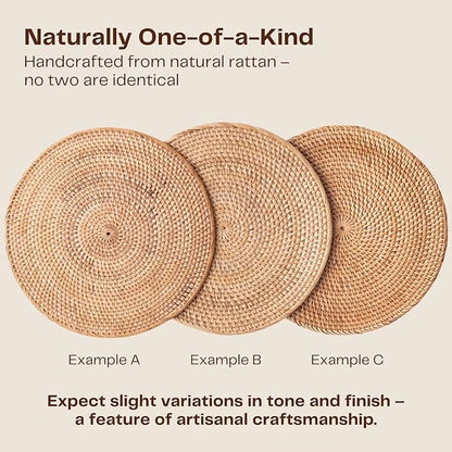 6-Pack Rattan Placemats - 13-inch Round Placemats (Natural Rattan Color) - Woven Place Mats, Round Table Mats - Wicker Chargers for Dinner Plates, Plate Chargers Boho - Kitchen Table Decor