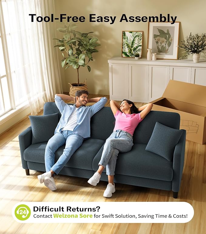 83" Couches for Living Room, Comfy Sofas for Living Room, Teddy Sofa Couch, Tool-Free Setup Loveseat Sofa, All-Wood Love Seat Couches, Small Couch 2 Pillows Included, Slate Blue
