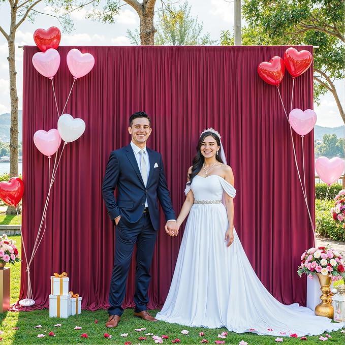 10x10 Burgundy Backdrop Curtain for Parties Wedding Wrinkle Free Maroon Photo Curtains Backdrop Drapes Fabric Decoration for Birthday Engagement Ceremony 5ft x 10ft,2 Panels