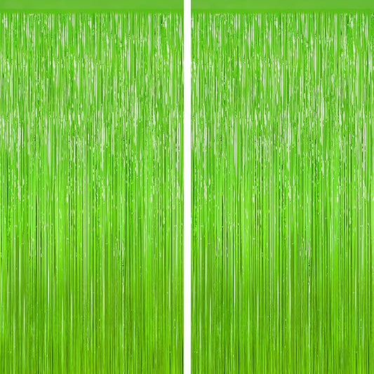Light Green Tinsel Backdrop Foil Fringe Curtains - 2 Packs Door Streamers Backdrop for Birthday Door Decorations, Party Supplies for Bachelorette, Graduation, Christmas, Disco Decor