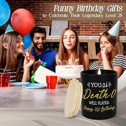 Christmas 21st Birthday Gifts for Her Him - Long Lasting Vanilla Lavender Candle 10 oz - 21st Birthday Gifts for Women Men Friend Boyfriend Girlfriend Sister, Funny Gift for 21 Year Old Female