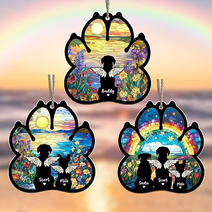 Personalized Dog Memorial Suncatcher – Custom Dog Suncatcher with Name, Breed & Multiple Background Options, Pet Loss Sympathy Gift, Memorial Keepsake for Dog Lovers
