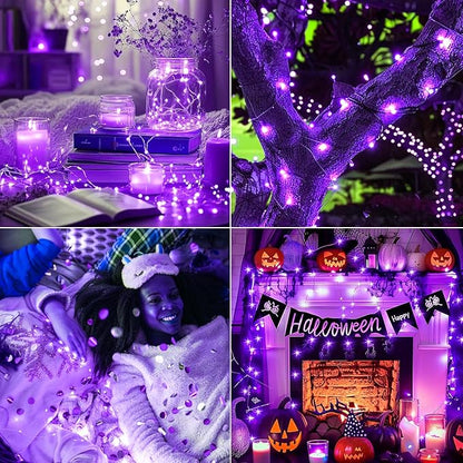 Fairy Lights,Silver Wire String Lights Waterproof,Battery Operated 7FT 20LED Firefly Starry Moon Lights for DIY Christmas Wedding Party Bedroom Decor (Purple, 24 Pack)